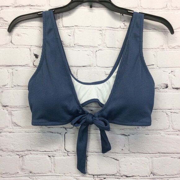 Cupshe Deep Love Tie Front Bikini Women's Size M Slate Blue Ribbed Beachy Sexy - Picture 4 of 12